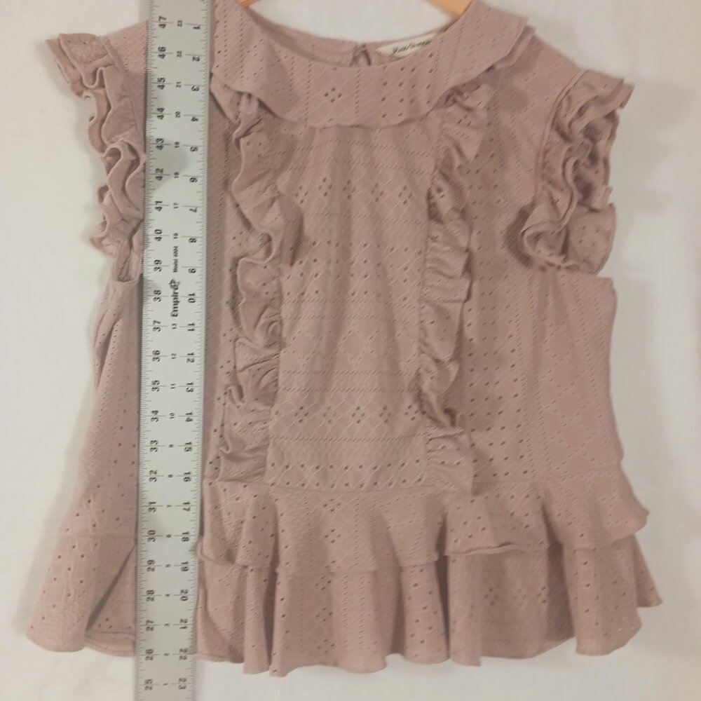 Anthropologie, Blue Tassel, Women's Top, Large, Dusty Pink, Peplum and Ruffles - Picture 9 of 13